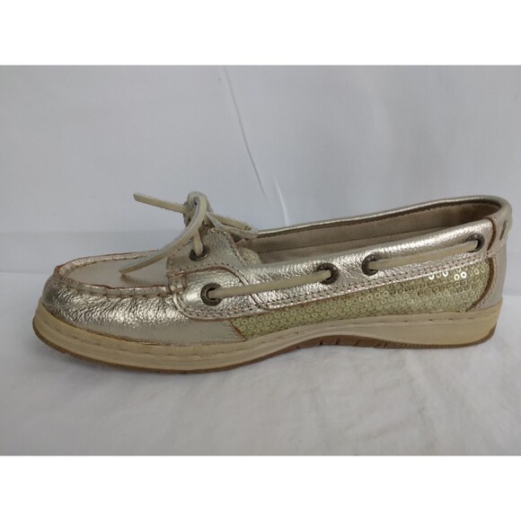 SEBAGO Gold METALLIC Leather Deck Boat Shoes Loafers Flat Womens Size 7.5 - Picture 6 of 11